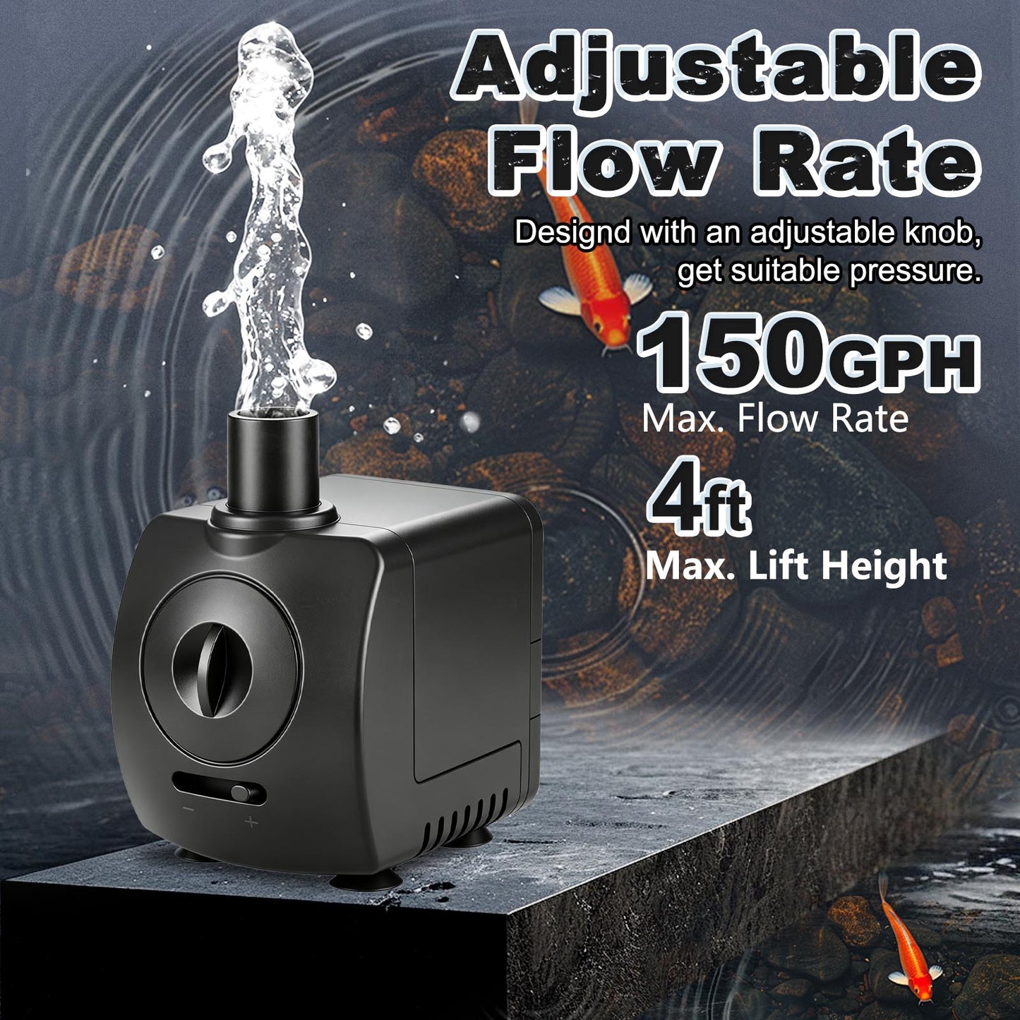 Small Submersible Water Pump 150GPH 4ft High Lift for Fountains Ultra Quiet with Over Heating Protection, Perfect for Hydroponics, Small Pond, Aquariums & More