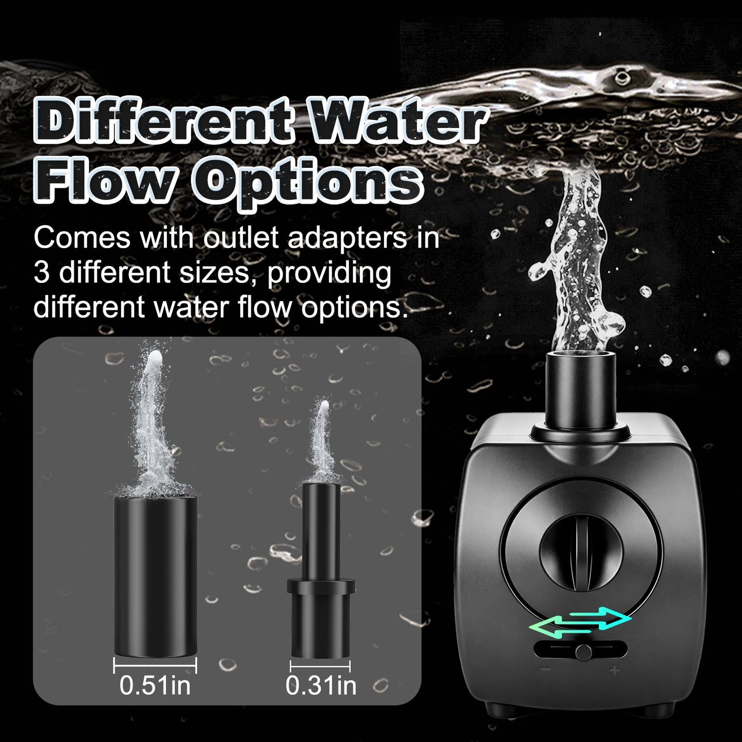 Small Submersible Water Pump 150GPH 4ft High Lift for Fountains Ultra Quiet with Over Heating Protection, Perfect for Hydroponics, Small Pond, Aquariums & More